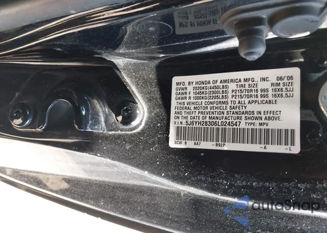 2006 Honda Element Lx z USA, uszkodzony, nr VIN 5J6YH28306L024547
